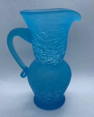 Buy Kanawha Frosted Satin Crackle Glass Window Pitcher Blue • 24.11£