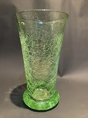 Buy Bright Green Crackle Glass Vase Celery On Side • 12.99£