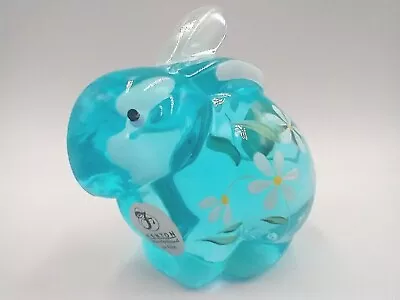 Buy Fenton Glass Bunny Rabbit Blue Topaz With Hand Painted White Flowers / Mint • 54£