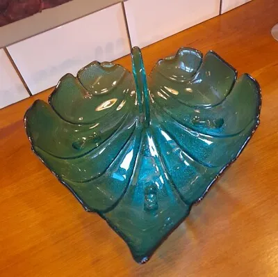 Buy Large Pressed Glass Green Leaf Fruit Bowl/ Ornament  • 10£