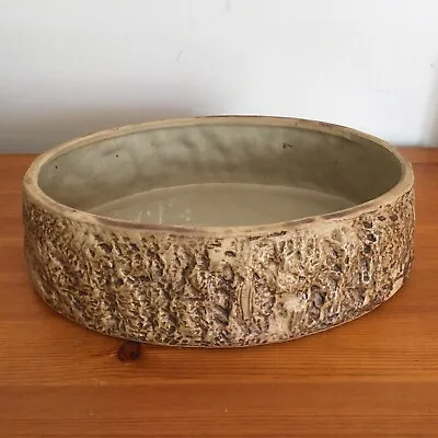 Buy Vintage Hillstonia Bowl Stoneware Pottery Planter Oval Bark Pattern Ikebana • 16.99£