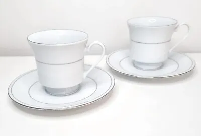Buy Crown Ming 2 Sets Of Fine China White And Silver Cups And Saucers Multiple Sets  • 9.75£