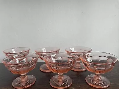 Buy Vintage Pink Glass 6 Ice Cream/ Pudding Glasses Art Deco 1930s Depression Glass • 55£