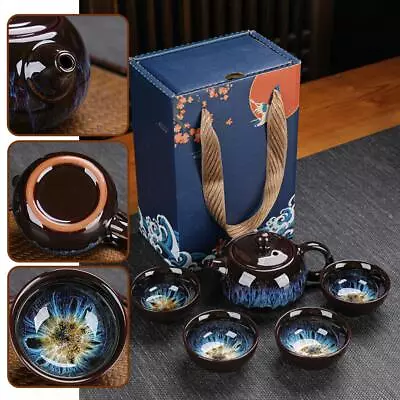 Buy Ceramic Tea Pot And Cup Set Teaware Kung Fu Tea Set Jun Kiln Teapot & Tea Cup • 10.55£