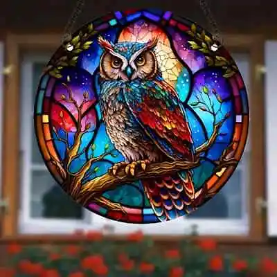 Buy Night Owl Design Suncatcher Stained Glass Effect Home Decor Christmas Gift • 6.95£