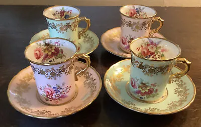 Buy 4 Hammersley Coffee Cans On Saucers. F. Howard. Floral With Gilt Swags & Rims • 35£