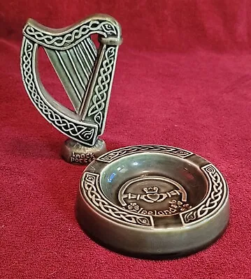 Buy Vintage KNOCK POTTERY Ireland IRISH HARP And ASHTREY Ceramic Glazed Green • 29.99£