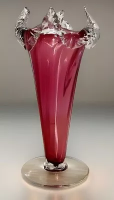 Buy Gorgeous Victorian Vintage 6.5” Hand Blown Cranberry Optic Glass Vase. B13 • 85.34£
