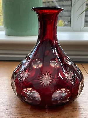 Buy Bohemian Cut To Clear Dark Ruby Red Crystal Decanter Carafe Optic Starburst • 15£
