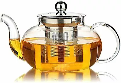 Buy Glass Tea Teapot With Stainless Steel Infuser & Lid Loose Leaf Filter Infuser • 27.88£