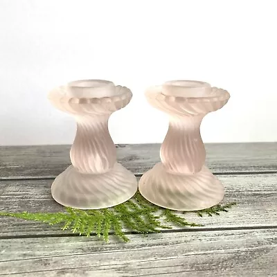 Buy Vintage Set Carolina Designs Pink Frosted Glass Swirl Taper Candle Holders 3  • 9.08£