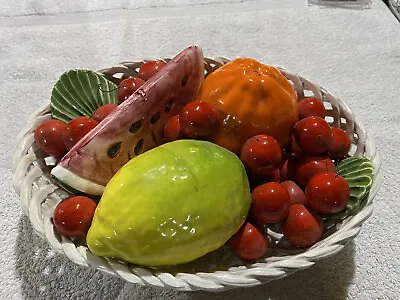 Buy Vtg BASSANO Pottery Italian Ceramic Centerpiece Fruit Cherry Lattice Basket • 93.71£