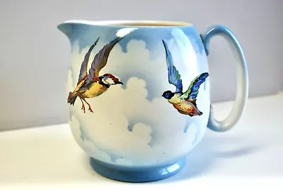 Buy Antique Lancaster & Sons Pottery Large Jug, Colourful Birds In Cloudy Sky, 1920 • 14£