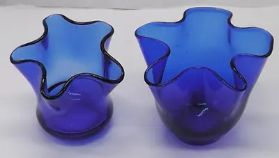 Buy Vintage Cobalt Blue Glass Bowl, Sweet / Candy Dish - Wavy Ruffled Edge X2 • 9.99£