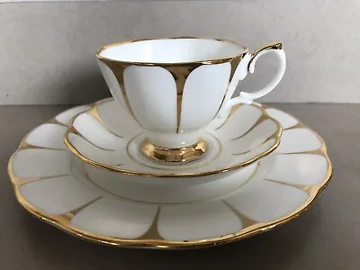 Buy Royal Vale Bone China White Gold Art Deco Daisy Strike Tea CUP PLATE SAUCER SET • 29.99£