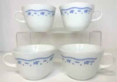 Buy Pyrex Corning Ware  MORNING BLUE Flower  Milk Glass Cups Mugs Vintage  Set Of 4 • 13.27£