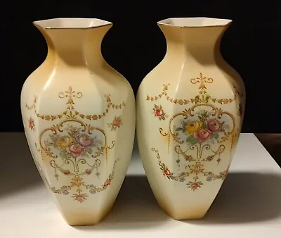 Buy Crown Ducal Ware Floral Vases Hexagon Hand Painted England Vintage Lot Of Two • 31.64£
