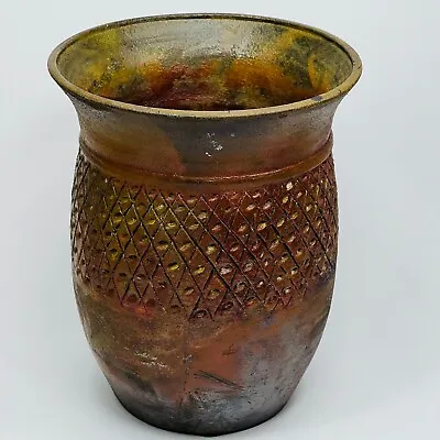 Buy Studio Art Raku Pottery Hand Thrown Vase Stamped Copper Metallic Luster  7  By 5 • 27.93£