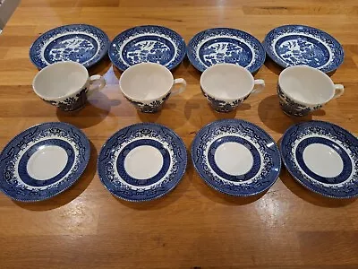 Buy Vtge Churchill Willow Pattern China Set 4 Plates And 4 Cups And Saucers Perfect • 15£