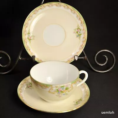 Buy Noritake M-in-Wreath Cup 2 Saucers 1918 Hand Painted Floral W/Gold Made In Japan • 34.73£