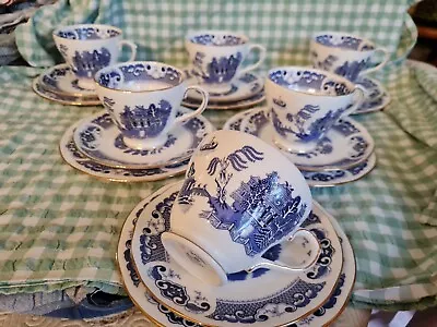 Buy Vintage Duchess Bone China 18 Piece Teaset 6x Teacups Saucers Trios Blue WILLOW  • 29.99£