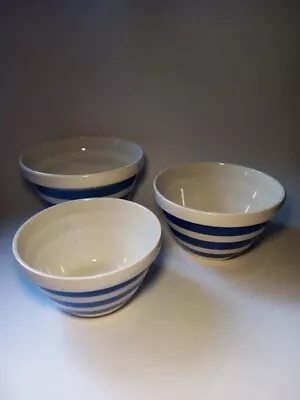Buy 3 X Vintage Blue & White Striped Cornishware Ceramic Pudding Basins Bowls • 18£