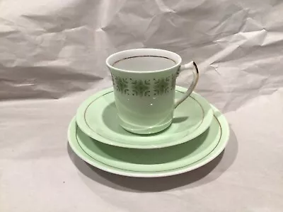 Buy H M Sutherland Bone China Teacup Saucer Set From England Light Green Gold #3376 • 6.61£