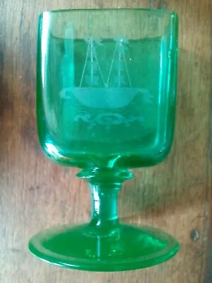 Buy Antique Edwardian Green Glass Table Cigarette Holder Vase -  Etched Ship Design • 14£