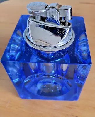 Buy Vintage Cut Glass Blue Cube Dimpled Table Lighter • 4.99£