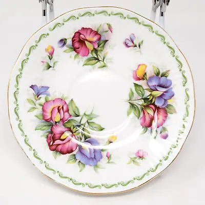 Buy Rosina Queens Saucer Bone China Special Flowers Sweet Pea April England Floral • 9.48£