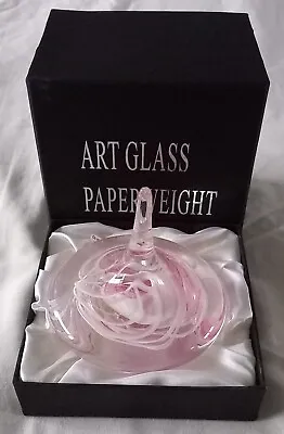 Buy Art Glass Paperweight Hand Made Crystal Pink And White Swirl • 15.99£