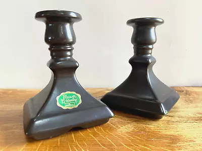Buy RARE Vintage Pair Black Satin Flower Beauty Ceramic Candlestick Holders Beswick • 22£