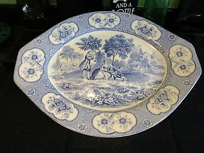 Buy A Vintage Adams Blue Lawnton Blue & White 12 1/4  Oval Serving Platter - Good • 10£