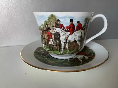 Buy Queen's Crownford Fine Bone China Large Cup And Saucer Hunting Scene Deco Cup • 14.99£