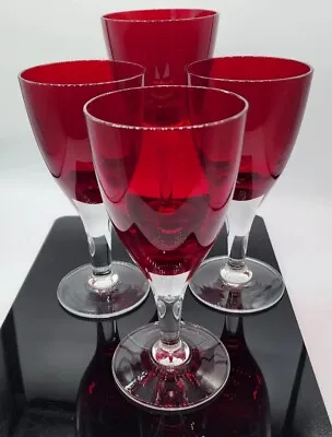 Buy Czechia Bohemian Ruby Red 3 Wine 1 Water Glasses Heavy Handblown New  • 72.39£