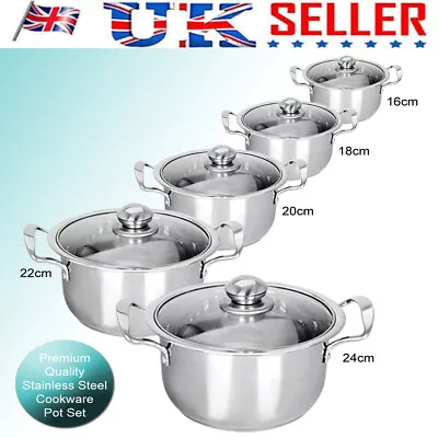 Buy 10Pc Stainless Steel Cookware Saucepan Set Kitchen Cooking Pan Pot W/Glass Lid • 23.89£