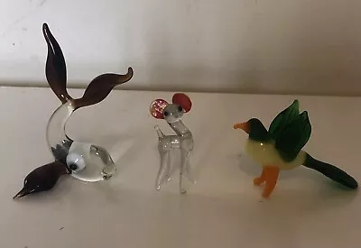 Buy Vintage Small Glass Animals Bundle Of 3 Fish Deer Duck Figurines • 12.50£