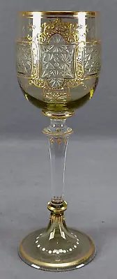 Buy German Bohemian Green Cut To Clear Glass & Raised Gold Roemer Hock Wine Glass • 239.22£
