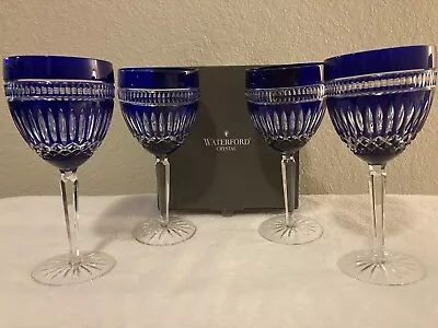 Buy Stunning 4 Piece Set Waterford Crystal Cobalt Blue Clarendon Water/Wine Goblets! • 473.23£