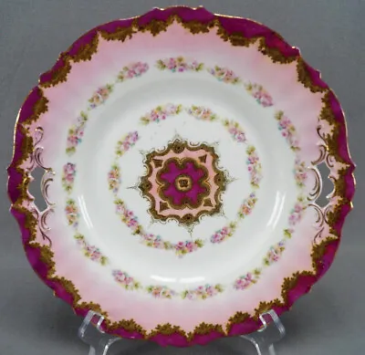 Buy RS Prussia Mold RS 27 Pink Roses Maroon Pink & Gold Cake Plate Circa 1900 • 62.59£