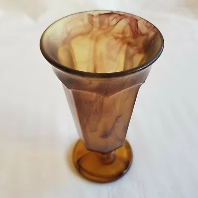 Buy 1930s Brown Smokey Art Deco Glass Pressed Vase 14cm Davidsons England VTG • 17.95£