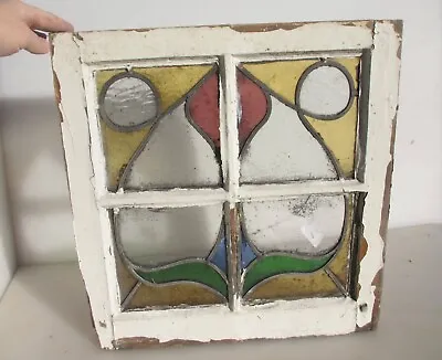 Buy Antique Stained Glass Window Panel Old Wooden Art Nouveau Victorian 19.5 X18.5  • 60£