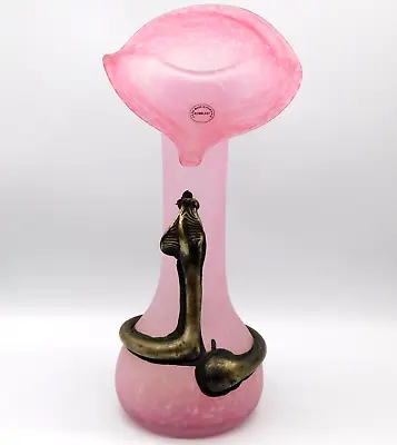 Buy Art Deco Pink Satin Glass Jack In The Pulpit Metal Serpent Art Glass Vase 13  • 39.74£