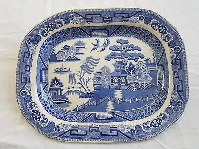 Buy Antique Willow Pattern  Large Staffordshire Stone China Platter, Blue & White  • 79£