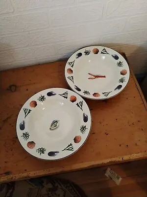 Buy Pair Prinknash Abbey Pottery Harvest Of The Sea Rimmed Bowls 22.5cm Vgc.  • 49£