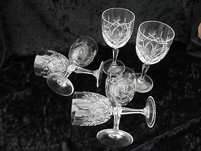 Buy Crystal Cut Glass Wine Glasses Set 6 Vintage Excellent Condition • 28£