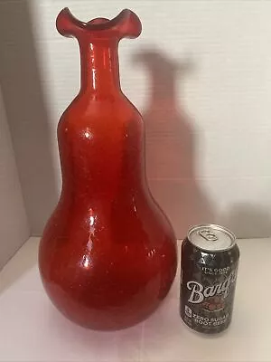 Buy Vintage Large Red/Orange Crackle Glass Pear Shape Vase 14” Tall • 144.63£