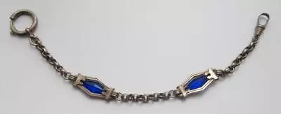 Buy Jakob Bengel Vintage 1930's Art Deco Silver Metal Blue Glass-Set Watch Chain • 29.99£