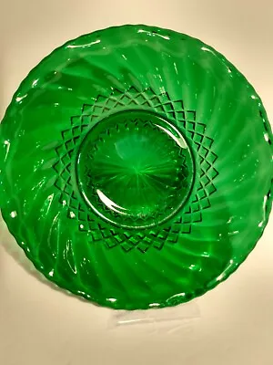 Buy Vtg Anchor Hocking Green Glass Bowl Ruffled Edge Swirl Diamond Sunburst 6 1/4  • 15.43£