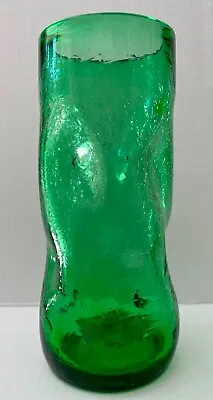 Buy Vintage MCM Bischoff Glass Blenko Glass Green Crackle Dimple Glass Vase 9.5   • 74.95£